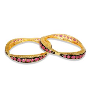 Black Enamel with Ruby Bangles Set of 2 for Women