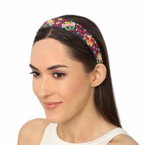 Black Statement Headband with Embroidered Butterflies for Women