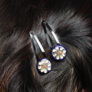 Black Tic Tac Pins with Blue Enamel Bead for Women