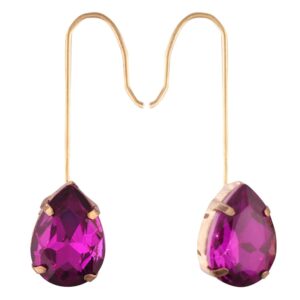 Bright Purple Teardrop Gold Plated Crystal Dangle Earring for Women