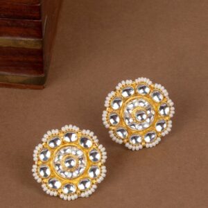Traditional Gold Plated Jadau Kundan and Pearls Studs
