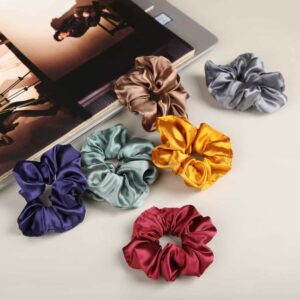 Casual Wear Satin Fabric Elastic Hair Rubber Bands/ Hair Scrunchies / Pack of 6 for Women