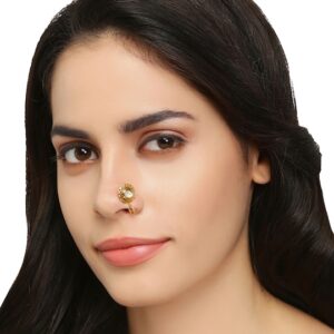 Women Gold-Plated & White Kundan-Studded Circular-Shaped Nosepin