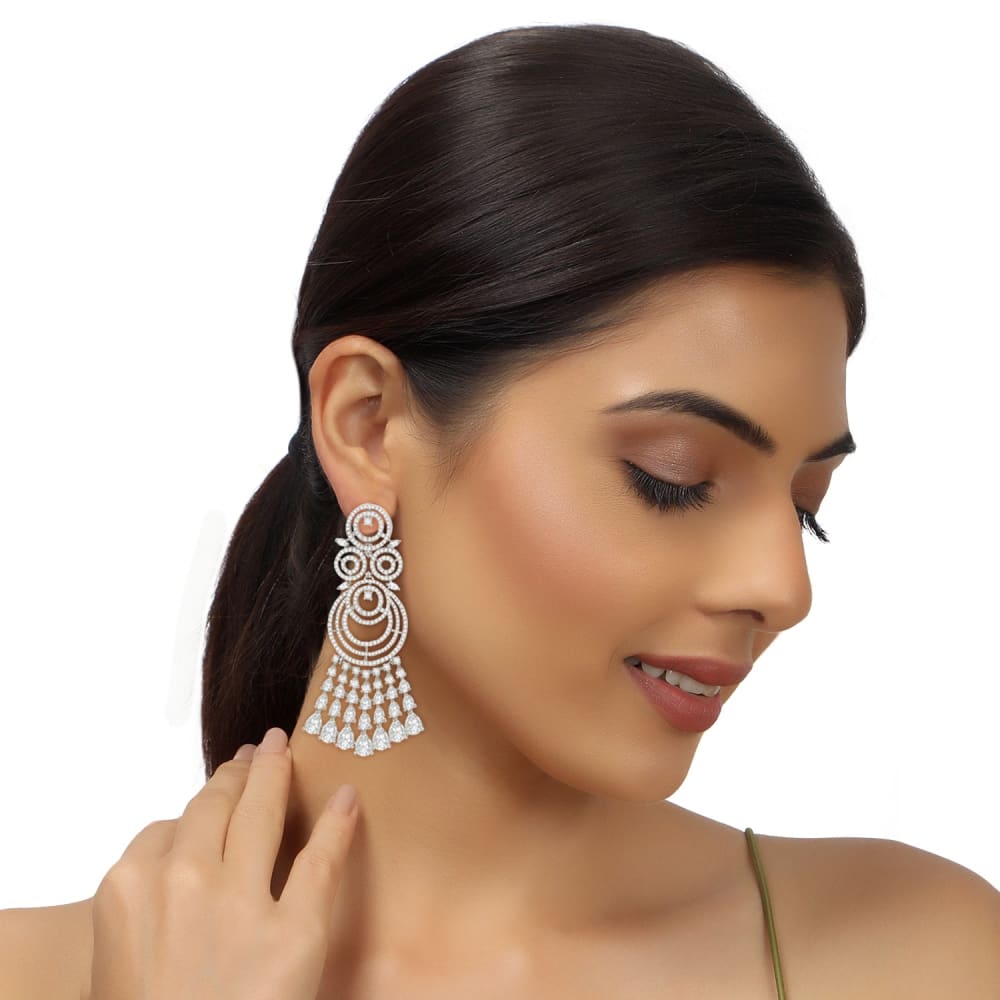 Chandelier Style American Diamond Studded Drop Earrings For