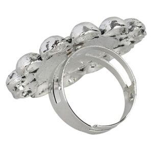 Circular Flower Shaped Oxidized Silver Adjustable Finger Ring for Women