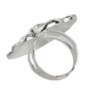 Circular Flower Shaped Oxidized Silver Adjustable Finger Ring for women