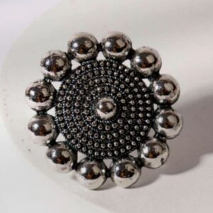 Circular Flower Shaped Oxidized Silver Adjustable Finger Ring for Women