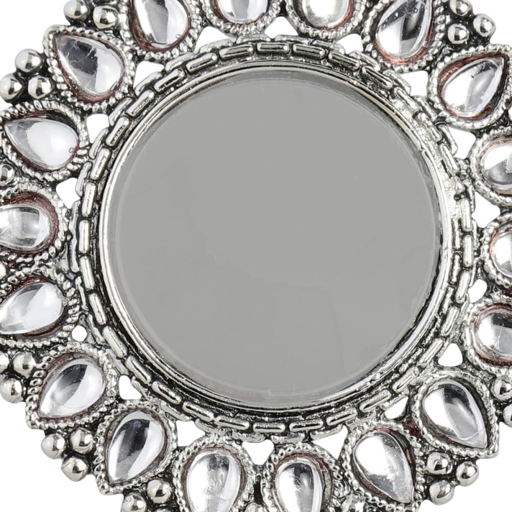 Circular shaped mirror and kundan embellished Oxidised