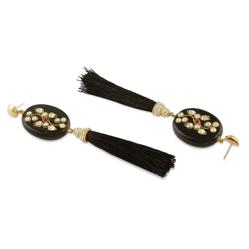 ER0418GC188GB -AccessHer Classic Black and gold tassel earrings for women - access-her
