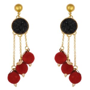 Contemporary Black Druzy Stone Studded Dangle Earrings for Women