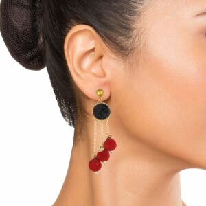 Contemporary Black Druzy Stone Studded Dangle Earrings for Women