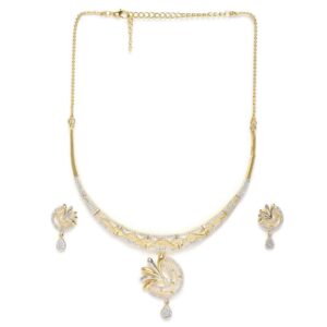 Contemporary Dual Tone American Diamond Studded Necklace for Women