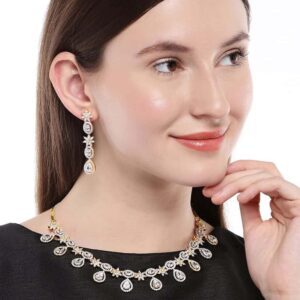 Contemporary God Finish Dual Toned American Diamond Studded Necklace Set for Women