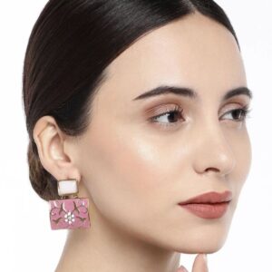 Contemporary Monotone Pink Enameled Indo Western Dangle Earrings for Women