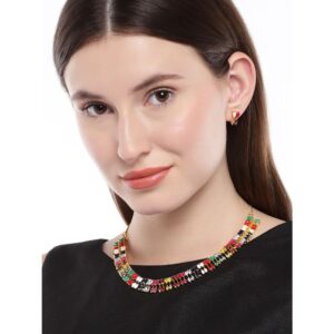 Contemporary Navratna American Studded Necklace Set for Women