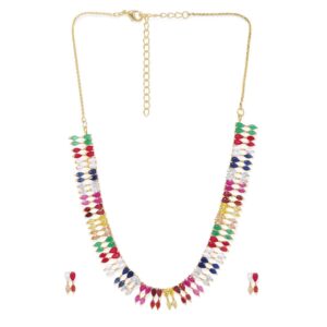 Contemporary Navratna American Studded Necklace Set for Women