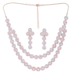 Contemporary Rose Gold and Silver Plated American Diamond Studded Necklace Set for Women