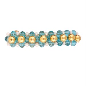 Crystal Blue Beads and Pearls Embellished Hair Barrette Buckew Clip for Women
