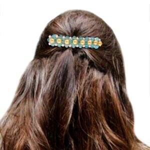 Crystal Blue Beads and Pearls Embellished Hair Barrette Buckew Clip for Women