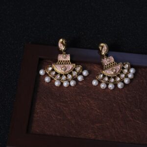 Dangle earrings with pastel pink Enamel for women