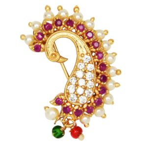 Delicate American Diamond and Pearls Embellished Clip On Peacock Nath for Women