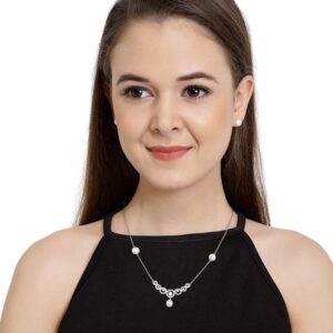 Delicate American Diamond Studded 92.5 Sterling Silver Plated Chain Necklace set for Women