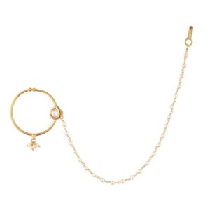 Delicate Drop Shape Kundan Nose Ring with Pearl Chain for Women