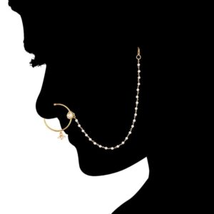 Delicate Drop Shape Kundan Nose Ring with Pearl Chain for Women