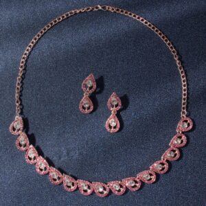 Delicate Drop Shape Rhinestones Studded Rose Gold Plated Necklace Set for Women
