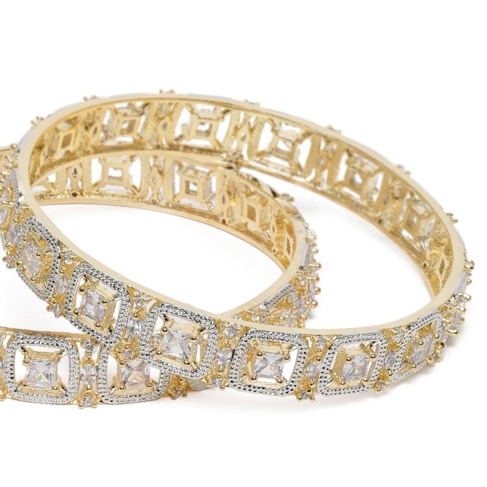 Set Of 2 Gold-Plated White AD-Studded Handcrafted