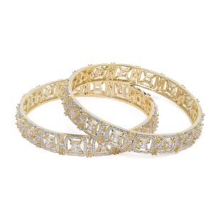 Delicate Dual Tone American Diamond Studded Bangles Set of 2 for Women