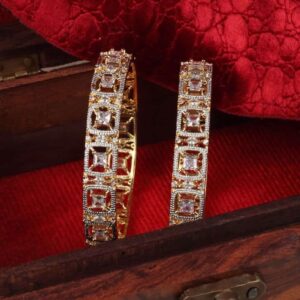 Delicate Dual Tone American Diamond Studded Bangles Set of 2 for Women