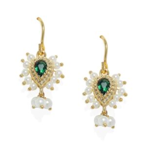 Delicate Emerald and Pearl Embellished Bugadi Ear Cuffs for Women