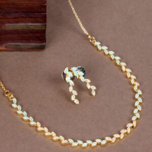 Delicate Enameled Leaf Choker Necklace Set for Women