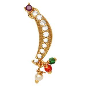 Delicate Gold Plated American Diamond Studded Nose Pin Nath for Women