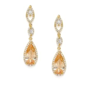 Delicate Gold Plated American Diamond Studded Teardrop  Dangle Earrings