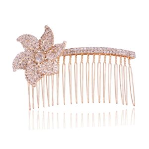 Delicate Gold Plated Flower Shaped Studded Hair Comb Pin for Women