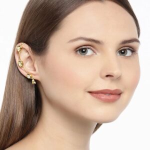 Delicate Gold Plated Kundan Ear Cuffs for Women