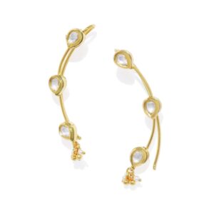 Delicate Gold Plated Kundan Ear Cuffs for Women