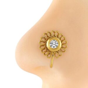 Delicate Gold Plated Kundan Floral Nose Pin for Women