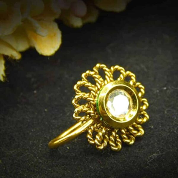 Delicate Gold Plated Kundan Floral Nose Pin for Women