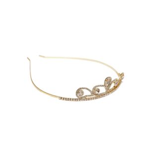 Delicate Gold Plated Rhinestones Studded Hairband Crown for Women