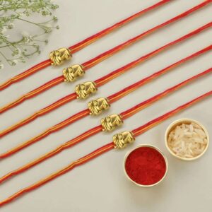 Delicate Gold Toned Elephant Design Rakhi Pack of 6 for Kids, Brother & Gifting