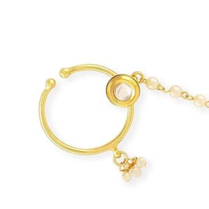 Delicate Kundan Nose Ring with Pearl Chain for Women
