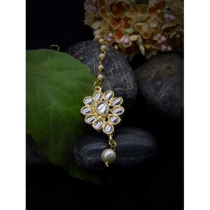 Delicate Kundan Studded with Pearl Drops Maang Tikka for Women