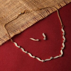 Delicate Leaf Shaped Enameled American Studded Necklace Set for Women