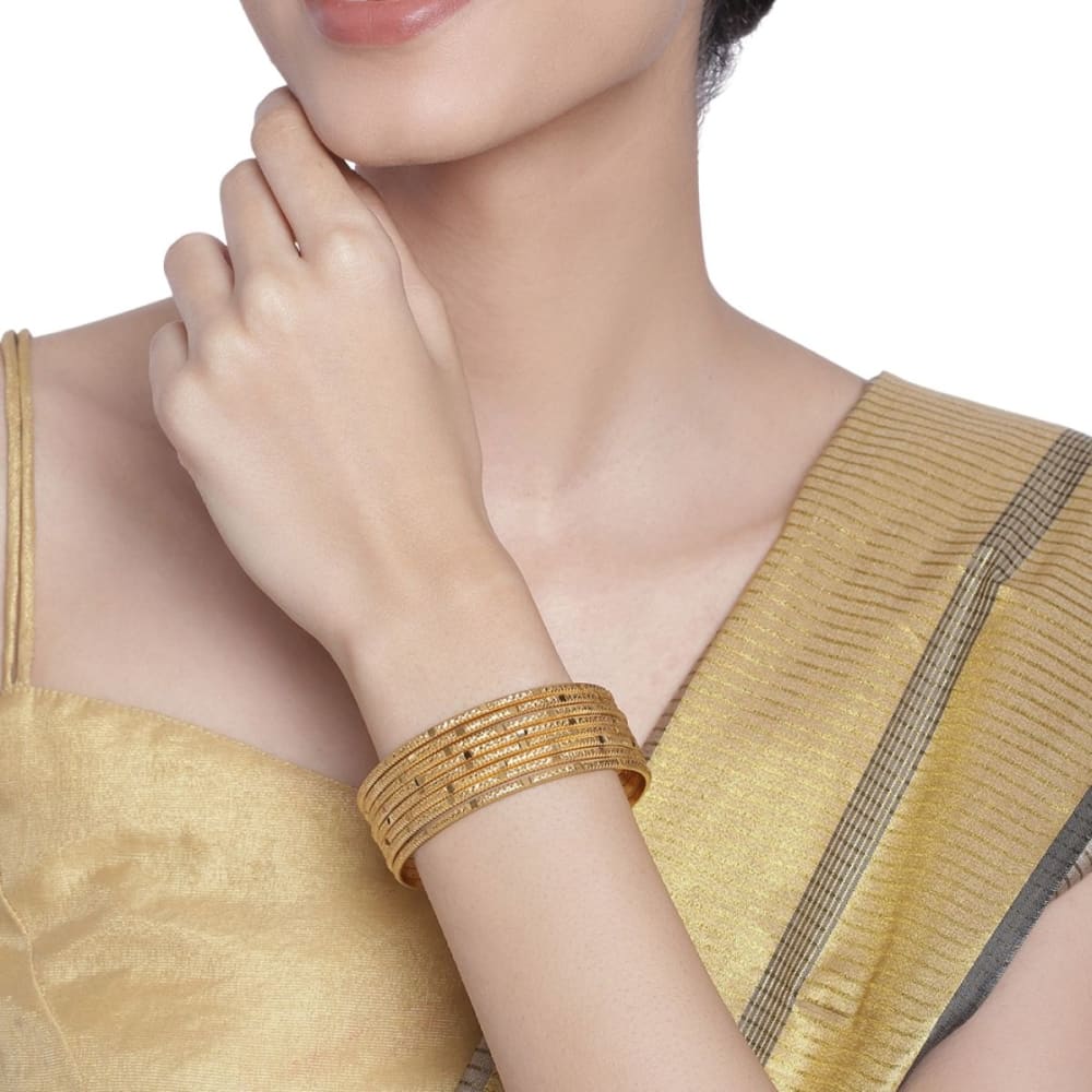 Set Of 8 Matte Gold-Plated Handcrafted Bangles For Women &