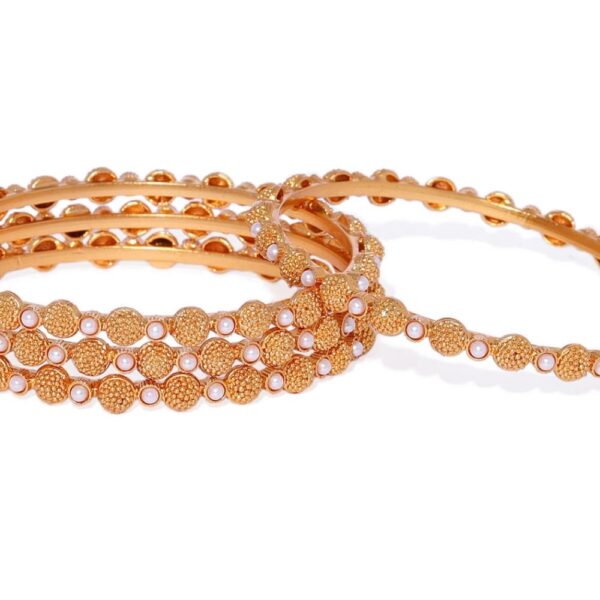 Matt Gold Traditional Bangles with pearls set of 4.
