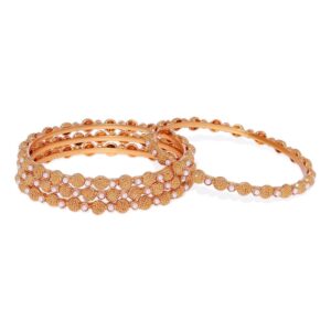 Delicate Matt Gold Plated Embellished with Pearls Bangles Set of 4 for Women
