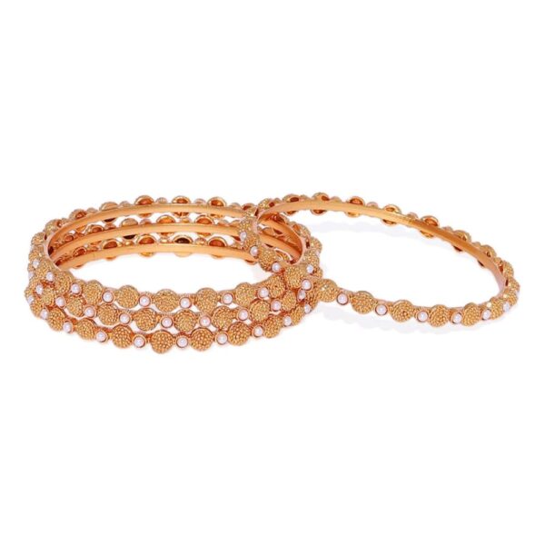 Delicate Matt Gold Plated Embellished with Pearls Bangles